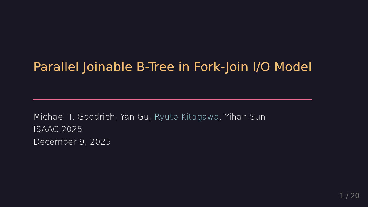 Parallel Joinable B Trees in Fork-Join I/O Model